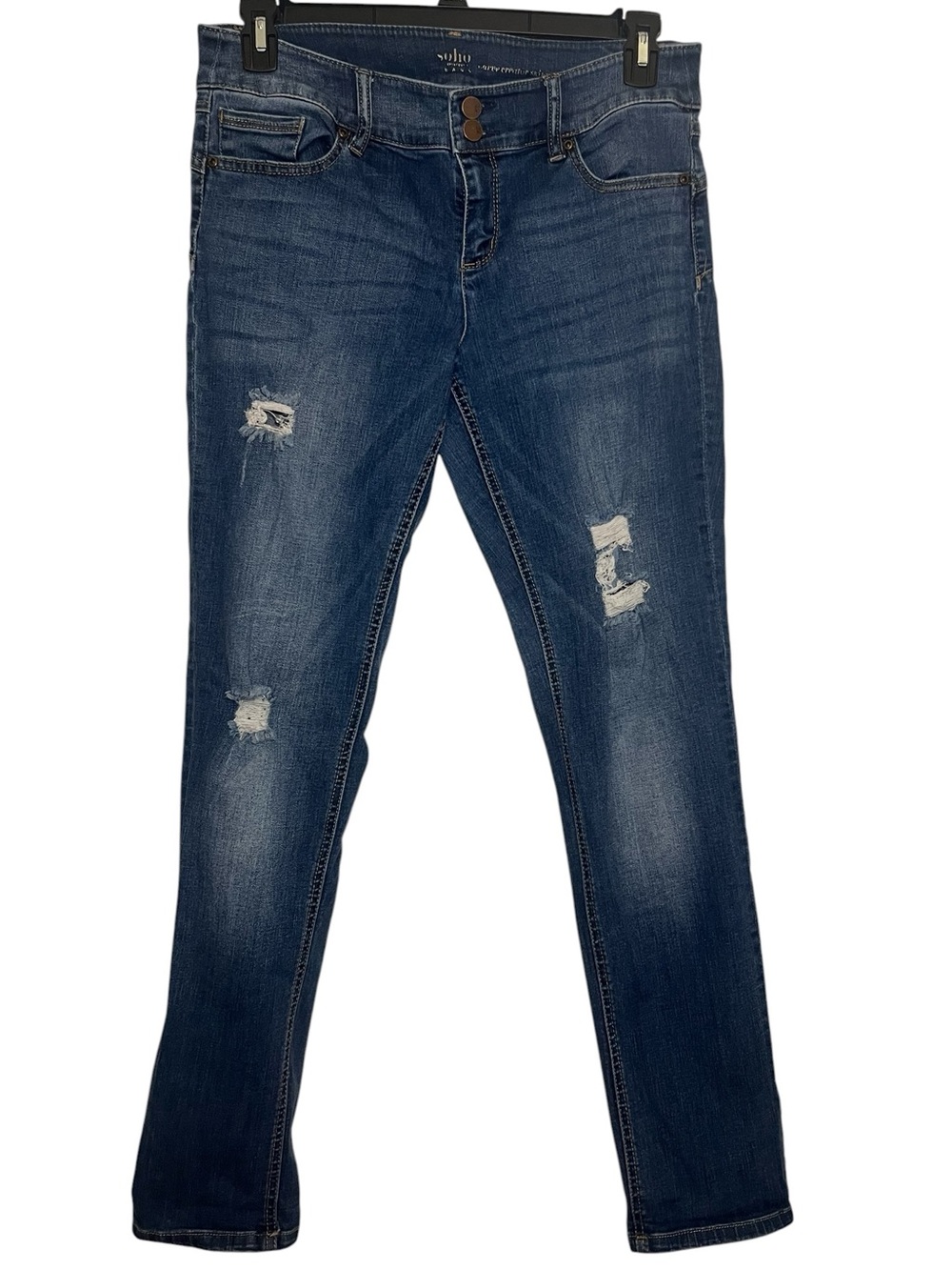 Soho Women's Skinny Jeans - Dark Blue Distressed